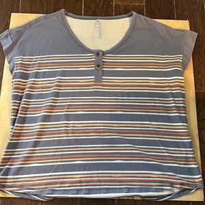 Kuhl Blue and Orange Striped Short Sleeve Top